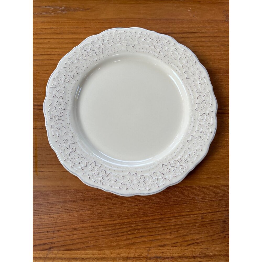 4 Pier 1 Imports Lacey Floral C Earthenware Dinner Plate 10.5” w/ Crazing